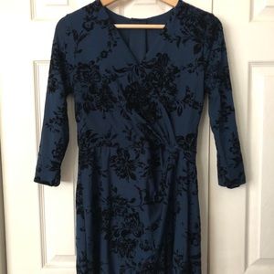 FRANCESCA’S Blue Velvet Wrap Dress